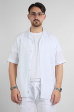 Camicia Mezza Manica Bowling Misto Lino | Bianco
