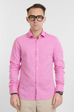 Slim Basic Linen Blend Shirt | Raspberry Pink 4