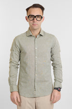 Linen Blend Slim Basic Shirt | Sage 05
