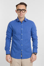 Camicia Linen Blend Slim Basic | Cobalto 65