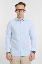 Linen Blend Slim Basic Shirt | Light Blue 57