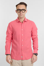 Linen Blend Slim Basic Shirt | Coral 22
