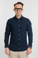 Camicia Linen Blend Slim Basic | Blu 60
