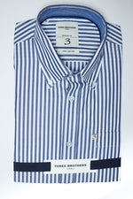 Chemise boutonnée coupe droite grandes rayures | Bleu 90