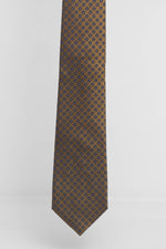 Cravatta Tre Pieghe Fantasia Fiore Fondo Ruggine e Blu | 2 Per €20