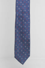 Cravatta Tre Pieghe Fantasia Fondo Jeans Fiori Rossi e Bianco | 2 Per €20