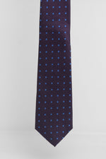 Cravatta Tre Pieghe Fantasia Geometrica Fondo Prugna e Azzurro | 2 Per €20