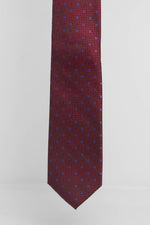 Cravatta Tre Pieghe Fantasia Unica Fondo Bordeaux Quadratini Azzurri | 2 Per €20