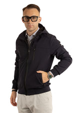 Mutino Water-Repellent Bomber Jacket with Hood | Blue