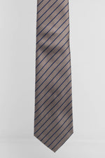 Cravatta Tre Pieghe Regimental Stretta Fondo Beige Riga Blu | 2 Per €20