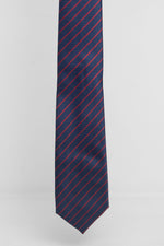 Cravatta Tre Pieghe Regimental Stretta Fondo Blu Riga Rossa | 2 Per €20