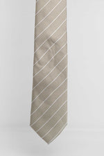 Cravatta Tre Pieghe Regimental Thin Fondo Beige Riga Bianca | 2 Per €20