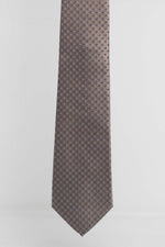 Cravatta Tre Pieghe Rombetti e Pois Biege su Fondo Tortora | 2 Per €20