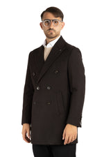Double Breasted Herringbone Coat | Black