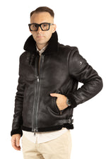 Modèle aviateur en peau de mouton écologique | Noir