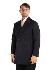 Manteau en tissu à chevrons à double boutonnage | Bleu