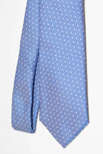 Cravatta Tre Pieghe Fantasia Poua | Celeste Scuro e Bianco