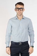 Patron de chemise slim en coton | Bleu clair et beige