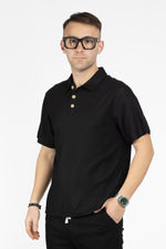 Ensemble Polo + Bermuda en Tissu Tissé | Noir 1