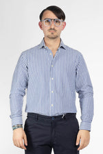 Camicia Semi Slim Tessuto Seersucker No Stiro | Riga Larga Blu
