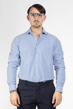 Camicia Semi Slim Tessuto Seersucker No Stiro | Riga Media Celeste