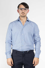 Camicia 100% Cotone Semi Slim Fantasia | Celeste e Blu 09