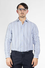 Camicia Semi Slim Tessuto Seersucker No Stiro | Riga Media Mista Blu