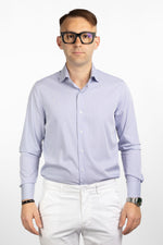 Chemise slim fit infroissable à rayures moyennes 8320 | Bleu 7