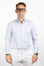 Chemise cintrée infroissable à rayures moyennes 8320 | Bleu clair 6