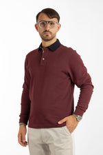 Long-Sleeved Warm Cotton Polo Shirt with Contrast Collar | 2 for €50 | Bordeaux