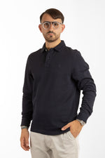Warm Cotton Ribbed Long-Sleeve Polo | 2 for €50 | Blue