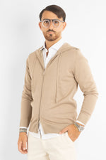 Cardigan Basic Zip e Cappuccio | Beige