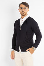 Basic Zip-Up Cardigan with Hood | Blue