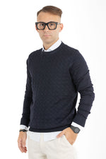 Pullover Girocollo Trama Ovale Slim | 2 per €40 | Blu