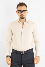 Camicia No Stiro Slim Doppio Ritorto Riga in Tinta 5185 | Beige