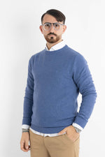 Pullover Girocollo Misto Lana Chicco 906 – Uomo Morbido Lavorazione Chicco di Riso Azzurro