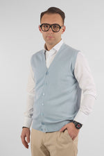 Gilet a V con Bottoni Basic di Cotone 1109 | 2 per €50 | Celeste 16