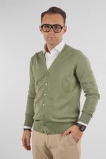 Cardigan a V con Bottoni Basic di Cotone 1107 | 2 per €50 | Verde 12
