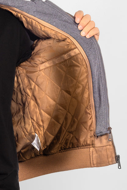 Faux Leather Bomber with Removable Hood | Brown