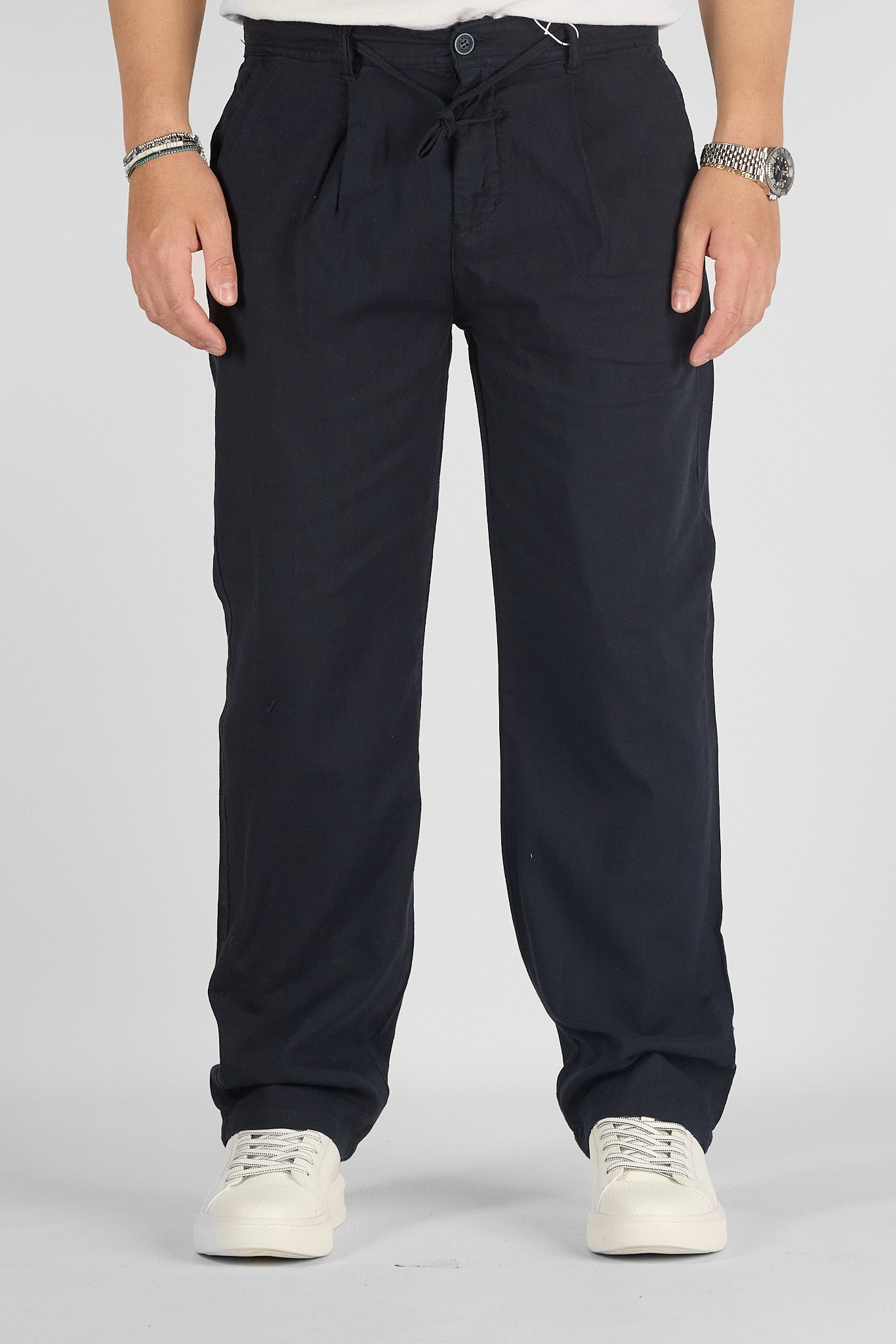 Pantalaccio Baggy Effetto Lino Gamba Larga 7577 | 2 per €50 | Blu