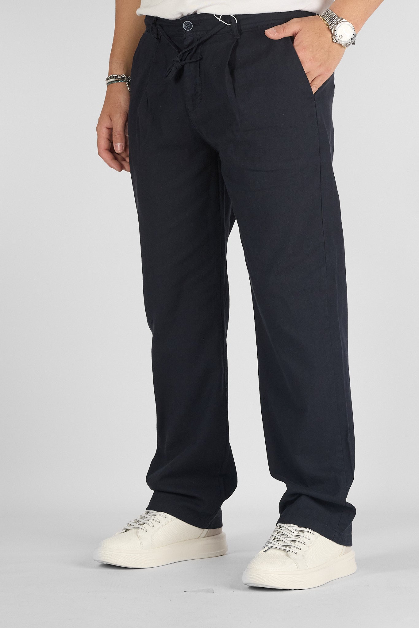 Pantalaccio Baggy Effetto Lino Gamba Larga 7577 | 2 per €50 | Blu