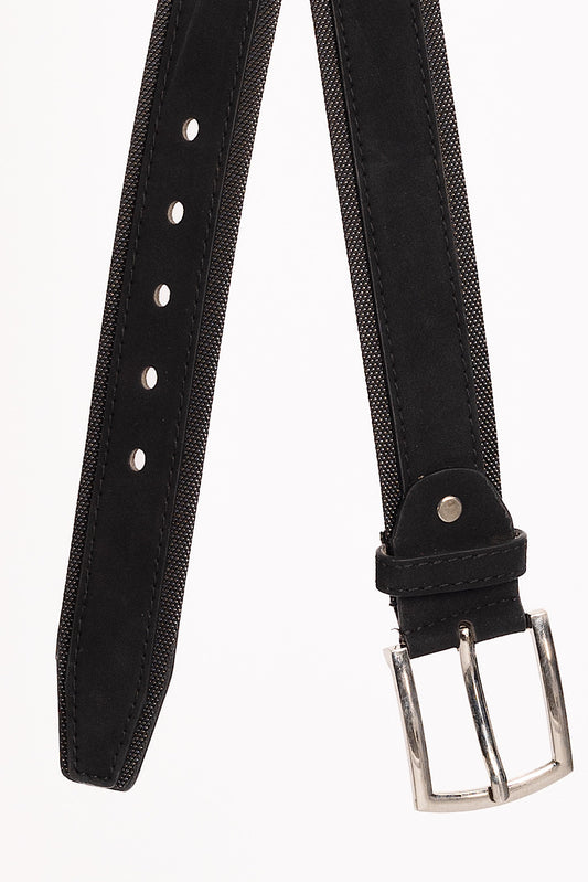 Ceinture en faux cuir double tissu | Noir