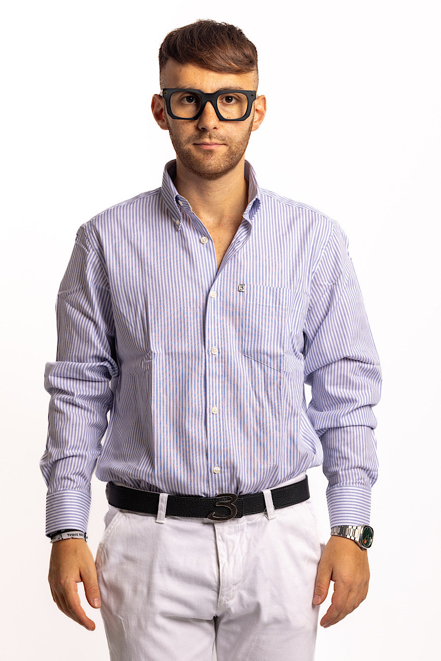 Camicia Righe Larghe Bianco-Blu Regular Fit