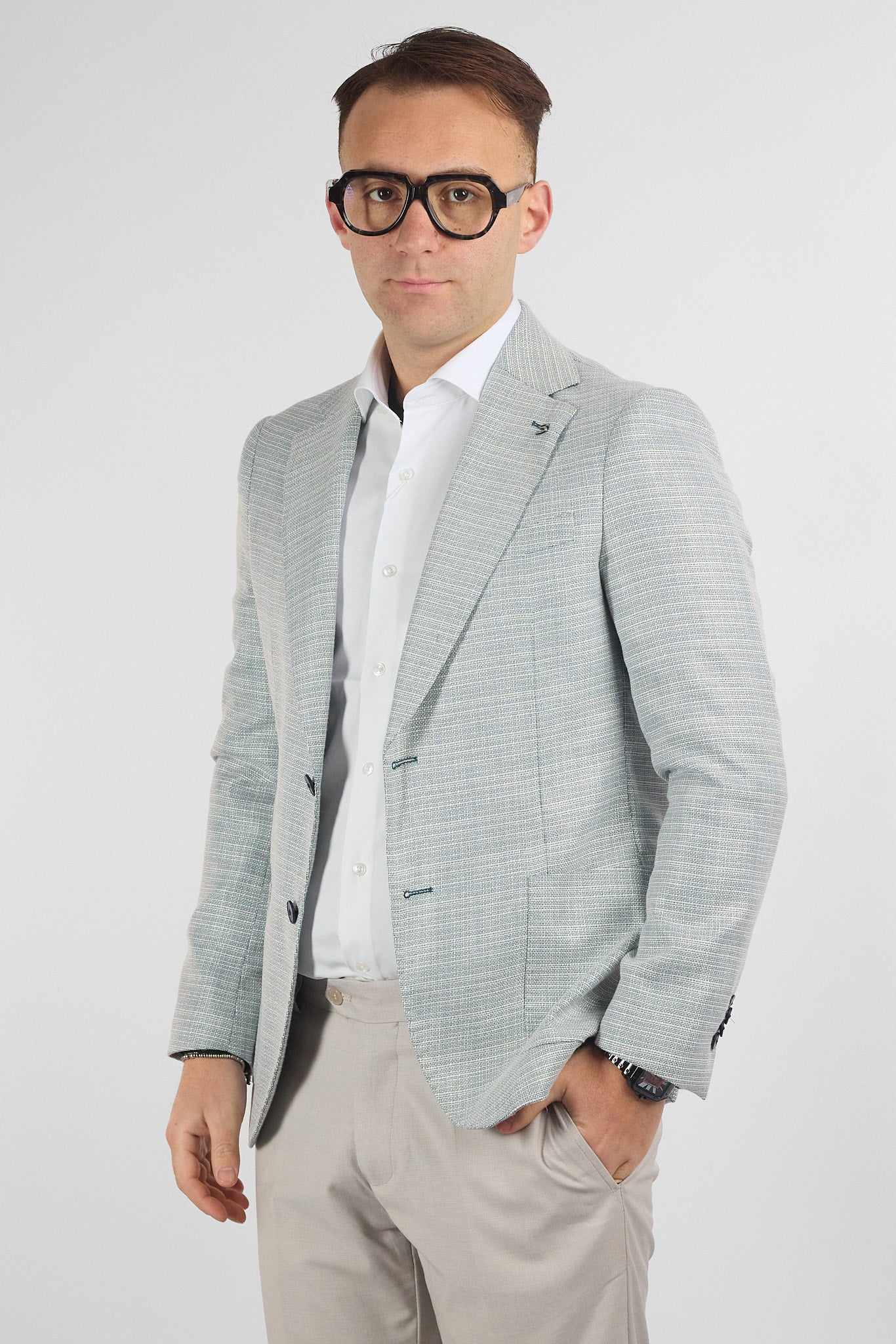 Giacca Lavorata Effetto Canapa EMA06 | Celeste