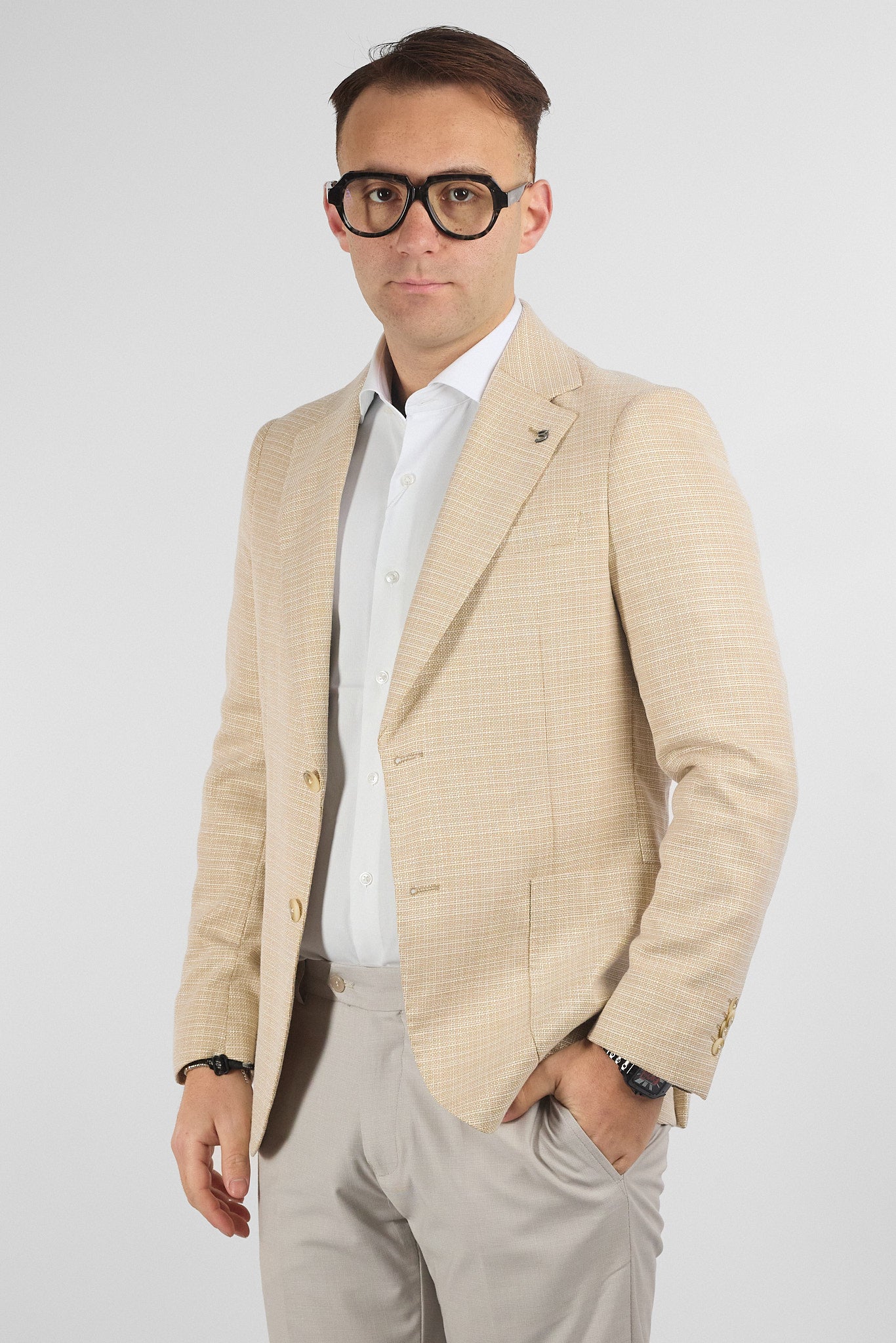 Giacca Lavorata Effetto Canapa EMA06 | Beige