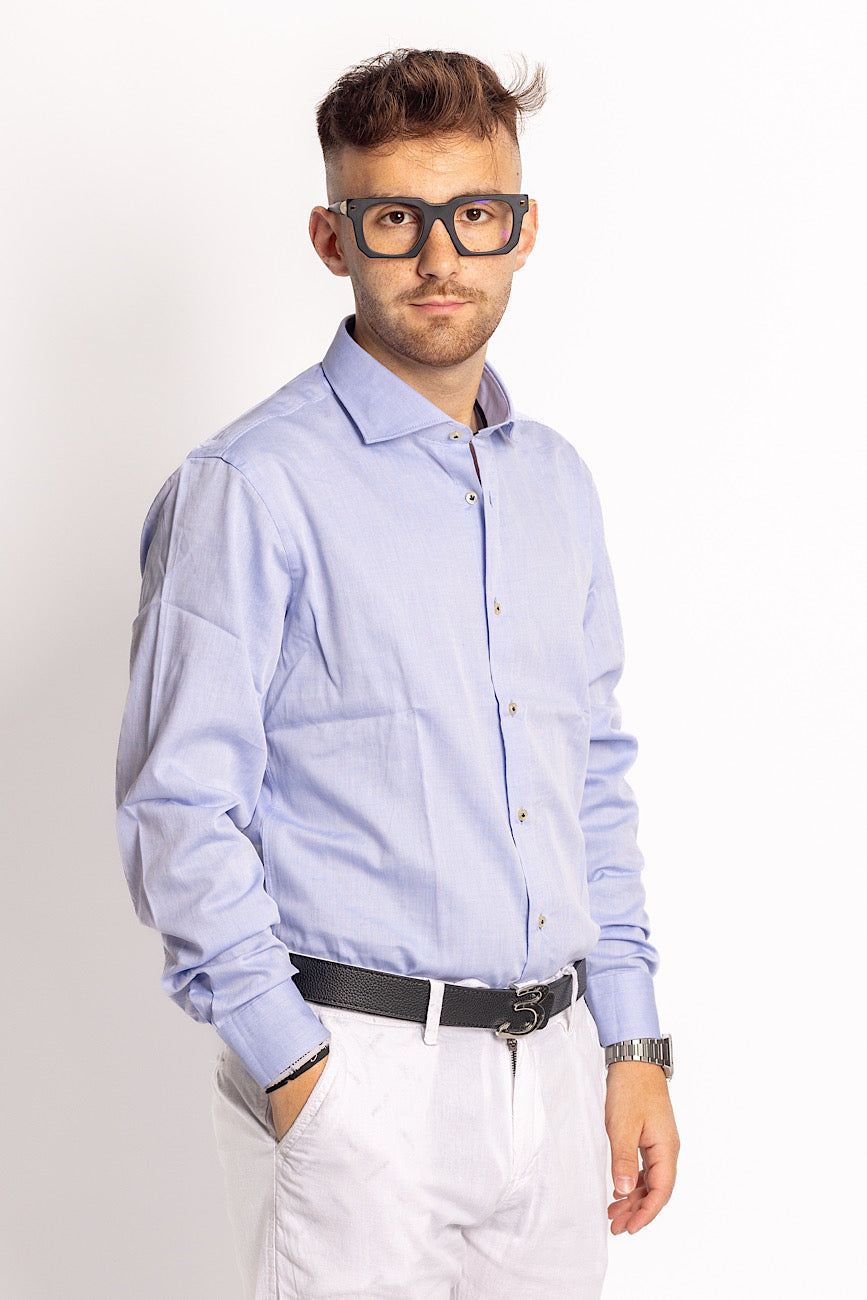 100% Cotton Shirt Worked in Semi Slim Dye | Light Blue