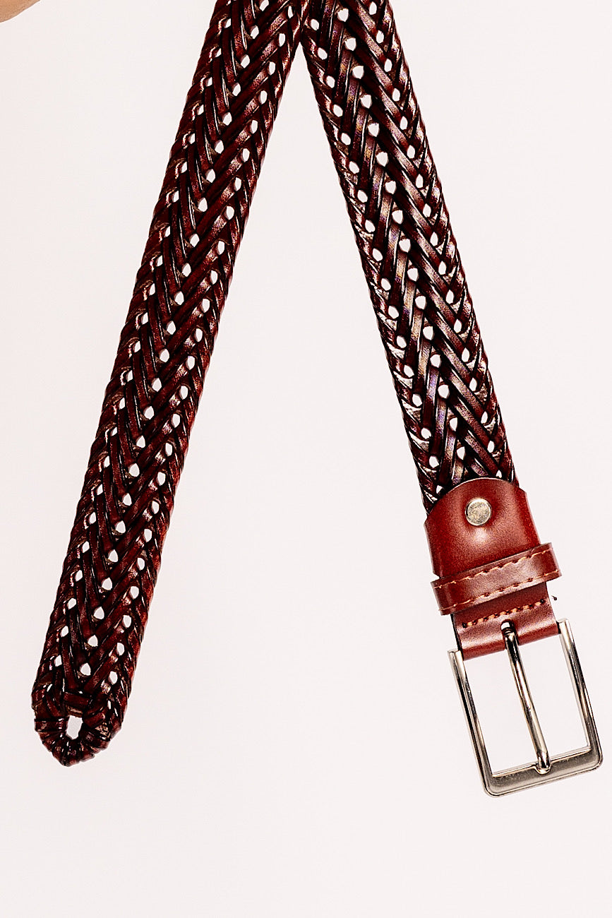 Faux Leather Braided Belt | Brown