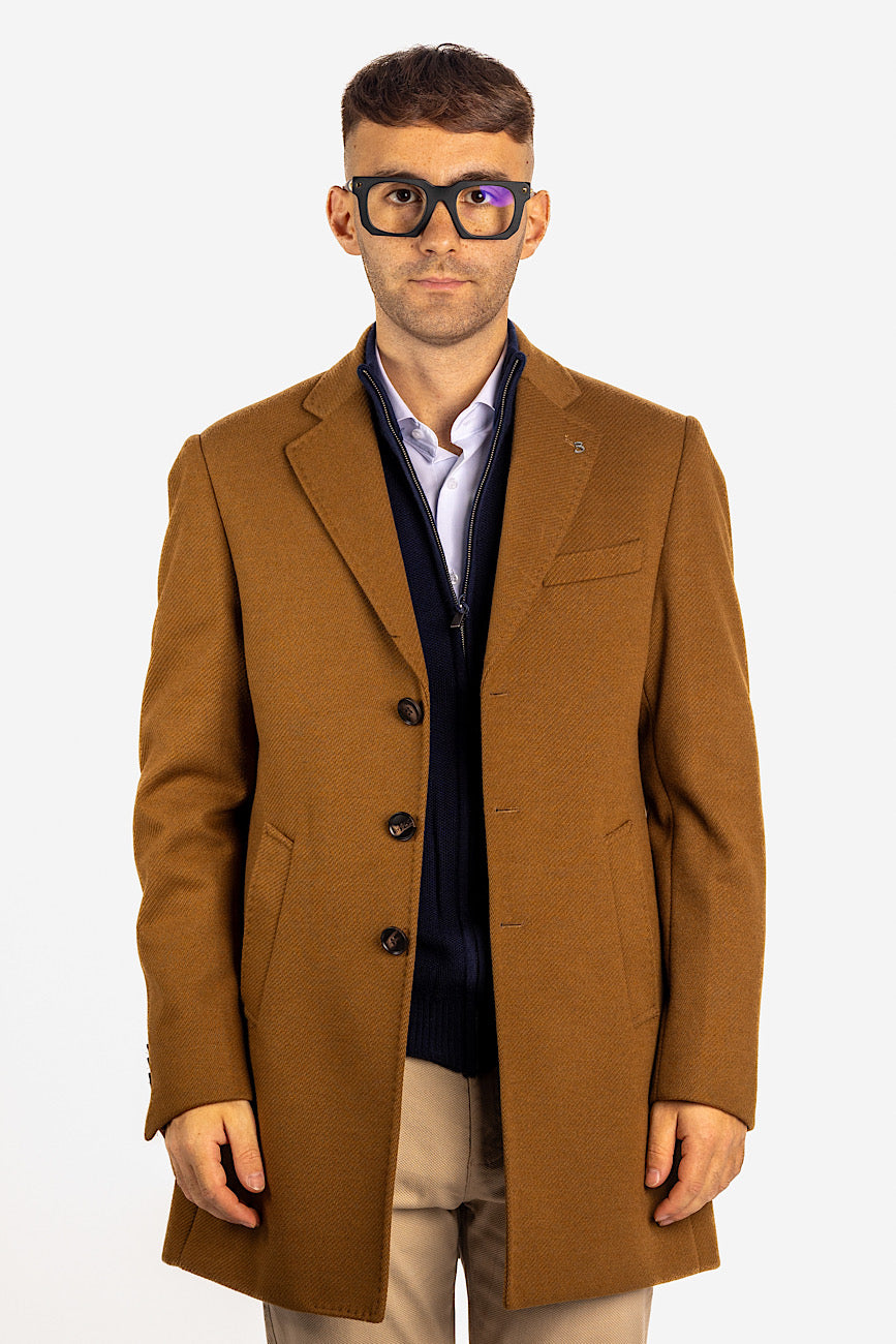 Herringbone Fabric Coat | Camel