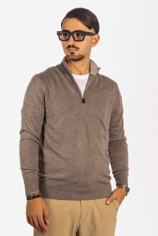 Pullover Mezza Zip Misto Lana 2 per €40 | Tortora 33