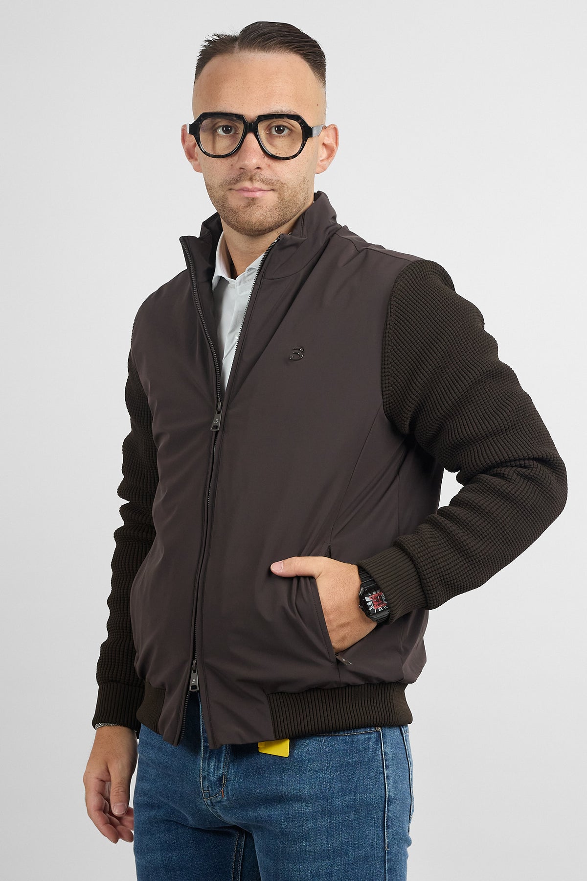 Bomber Active Full Zip con Maniche in Maglia 3143 | Moro